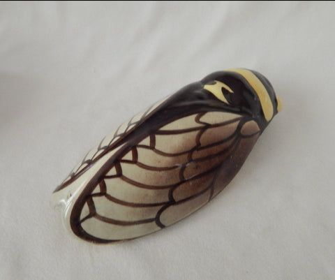 CICADA WALL VASE- FRENCH MAJOLICA- VINTAGE-HANDPAINTED - 10.25 INCHES LONG