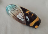 CICADA WALL VASE- FRENCH MAJOLICA- VINTAGE-HANDPAINTED - 8.25 INCHES LONG