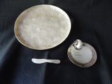 GUMPS' VINTAGE MOTHER OR PEARL CAVIAR DISH, KNIFE, TRAY