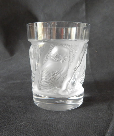LALIQUE CRYSTAL LARGE OLD FASHIONED OR WHISKY OWL TUMBLER - SIGNED