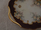 LIMOGES ANTIQUE T&V GOLD HANDLE PURPLE RIM ART NOUVEAU CAKE PLATE- SIGNED