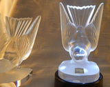 LALIQUE CRYSTAL HIRONDELLE SPARROW BOOKENDS - PAIR -SIGNED