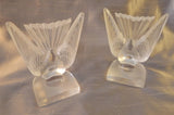 LALIQUE CRYSTAL HIRONDELLE SPARROW BOOKENDS - PAIR -SIGNED